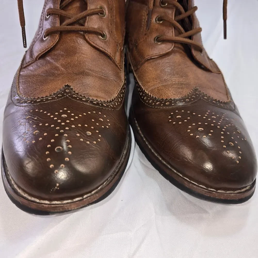 Polar Fox JONAH Mens 12 Brogue High-Top Wing-Tip Western Dress Boots